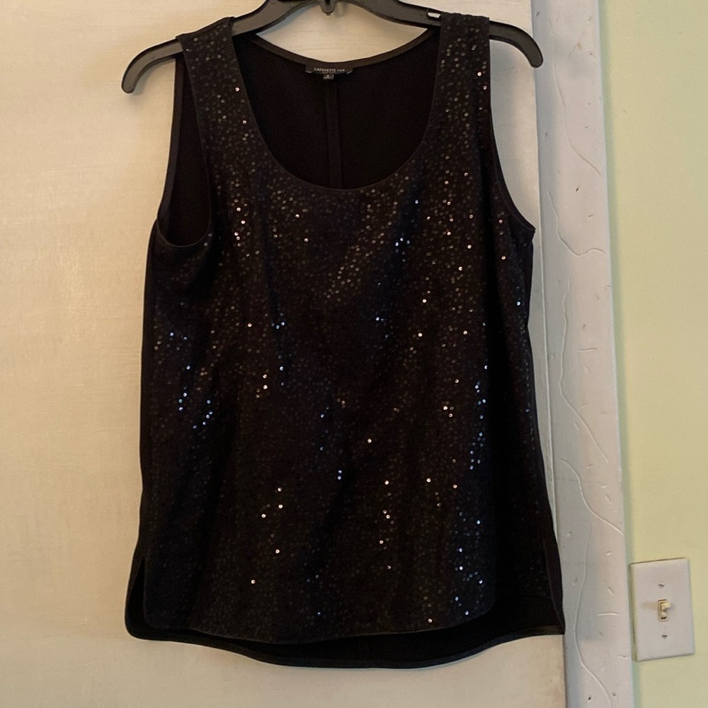 Lafayette148 Black Linen Sparkling Sequins Top NeverUsed